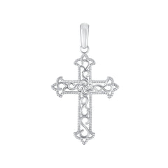 Sterling Silver Filigree Open Work Christian Cross Pendant Necklace