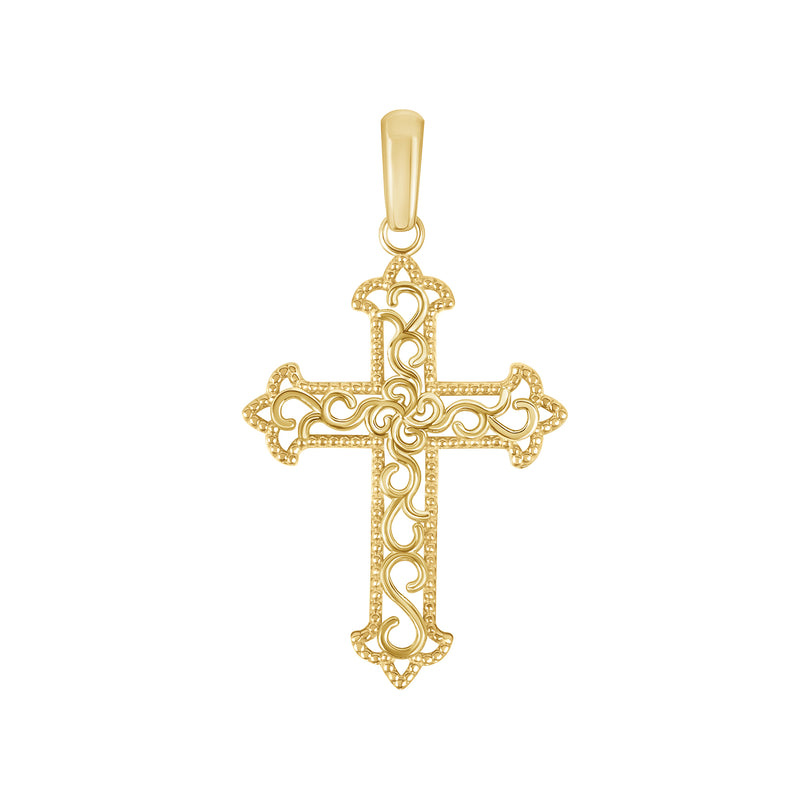 Solid Gold Filigree Open Work Christian Cross Pendant Necklace
