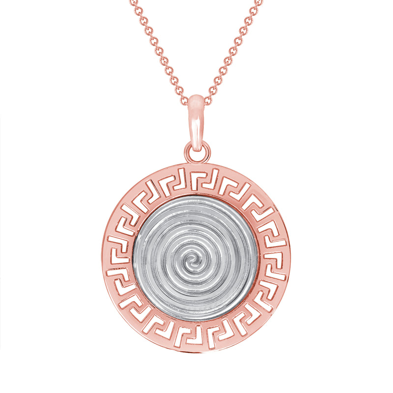 Silver Center Greek Spiral Circle Pendant Necklace