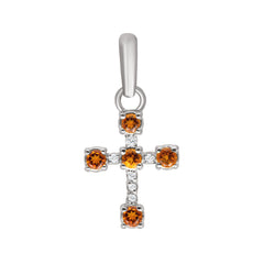 Dainty Genuine Citrine and Diamond Gemstone Cross Pendant Necklace in Solid Gold