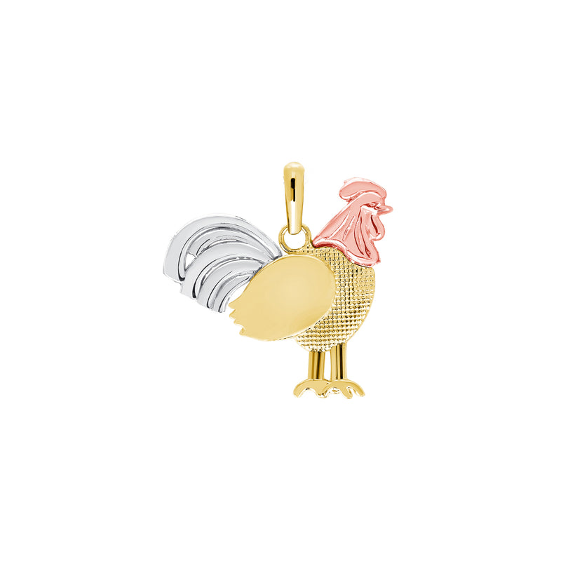 Tri Color Rooster Pendant Necklace