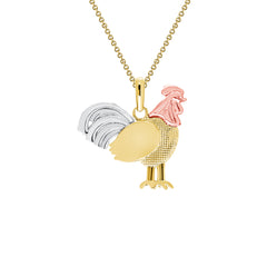 Tri Color Rooster Pendant Necklace