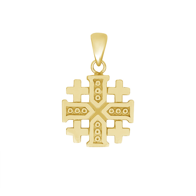 Jerusalem Dotted Cross Pendant Necklace in Solid Gold
