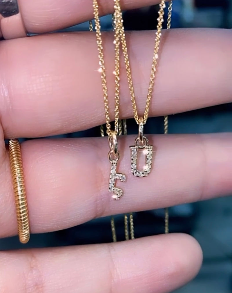 Dainty Diamond Mini Armenian Initial Pendant Necklace in 14k Yellow Gold