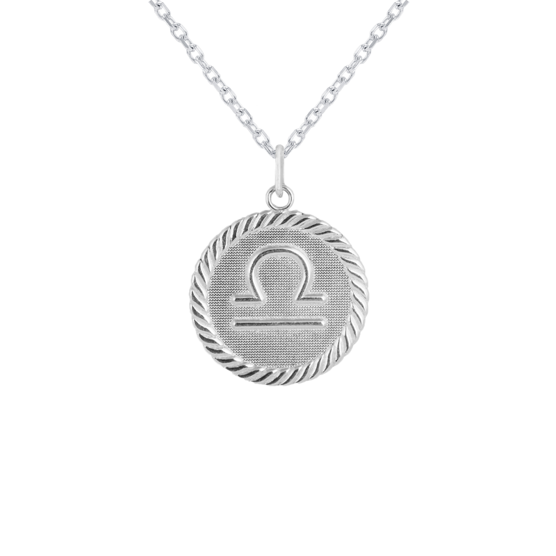 Reversible Libra Zodiac Sign Charm Coin Pendant Necklace in Sterling Silver