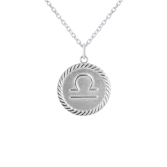 Reversible Libra Zodiac Sign Charm Coin Pendant Necklace in Sterling Silver