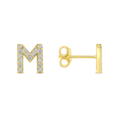 Diamond Studded Initial Single Stud Earrings in Solid Gold