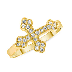 Diamond Sideways Cross Ring in Solid Gold