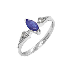 Marquise-Shaped Genuine Sapphire and White Topaz Engagement/Promise Ring in Sterling Silver