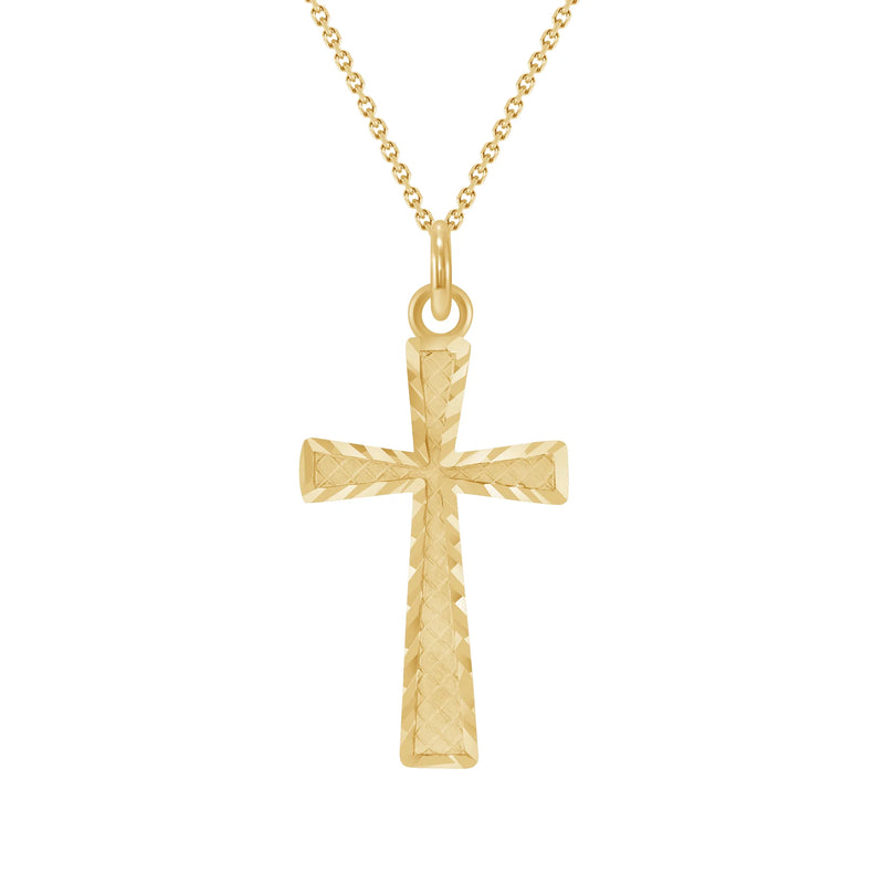 Dainty Diamond-Cut Cross Pendant Necklace in Solid Gold
