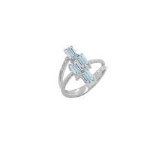 Sterling Silver Diamond & Emerald Cut Genuine Aquamarine Rope Statement Ring