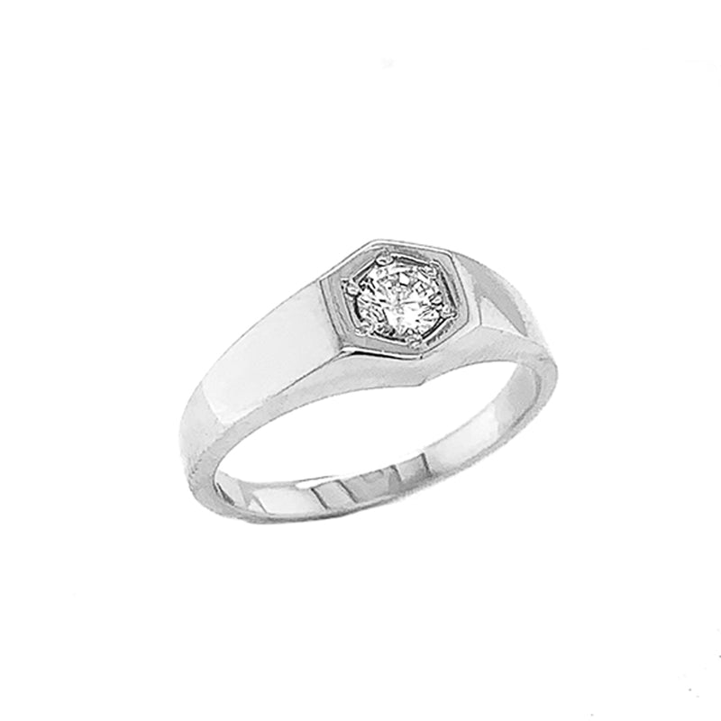 Unisex White Topaz Statement Signet Ring in Solid Sterling Silver