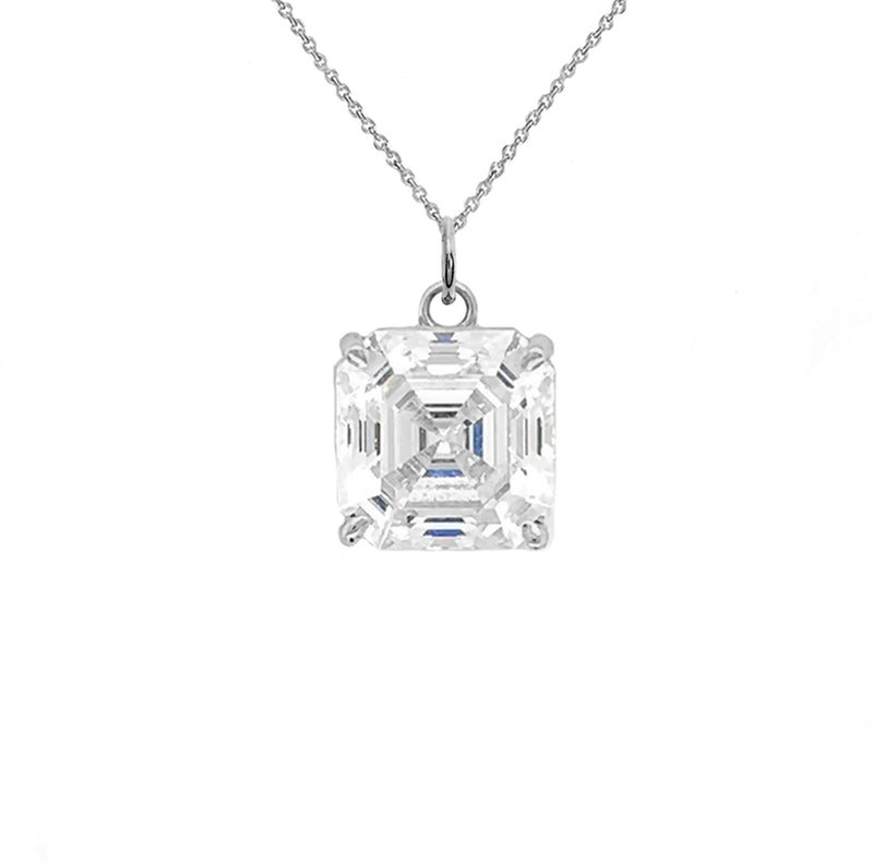 Solitaire Asscher-Cut CZ Pendant Necklace in Sterling Silver (X-Small)