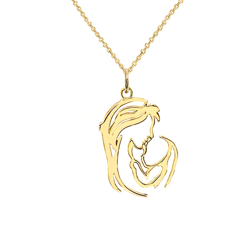 "Mother and Child" Outline Pendant/Necklace in Solid Gold