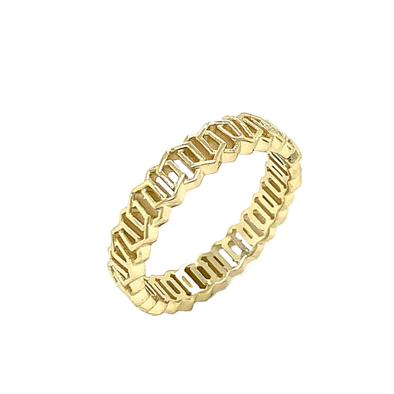 Honeycomb Link Statement Band Ring in Solid Yellow Gold