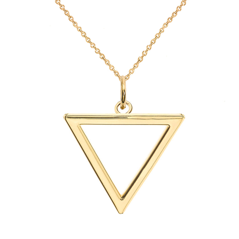 Open Triangle Outline Charm Pendant/Necklace in Solid Gold