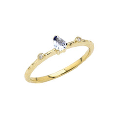 Dainty Pear Shape Aquamarine & Diamonds Stackable Ring In Solid Gold