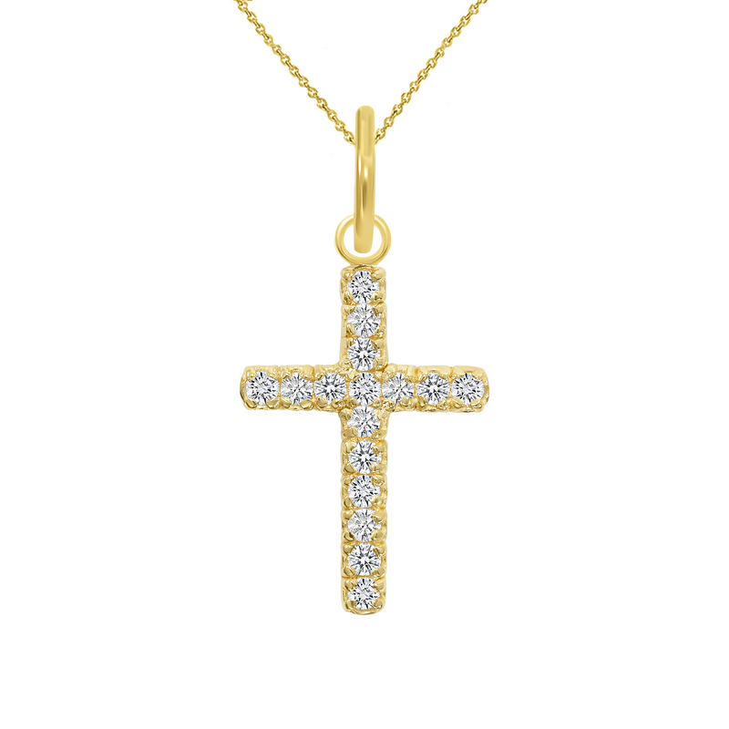 Diamond Small Cross Pendant/Necklace In Solid Gold