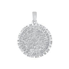 Aztec Calendar Pendant Necklace in Solid Sterling Silver (Large)