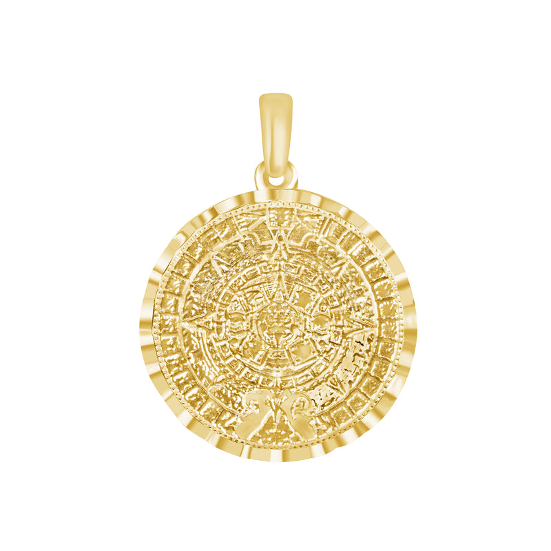 Aztec Calendar Pendant Necklace in Solid Gold (Large)