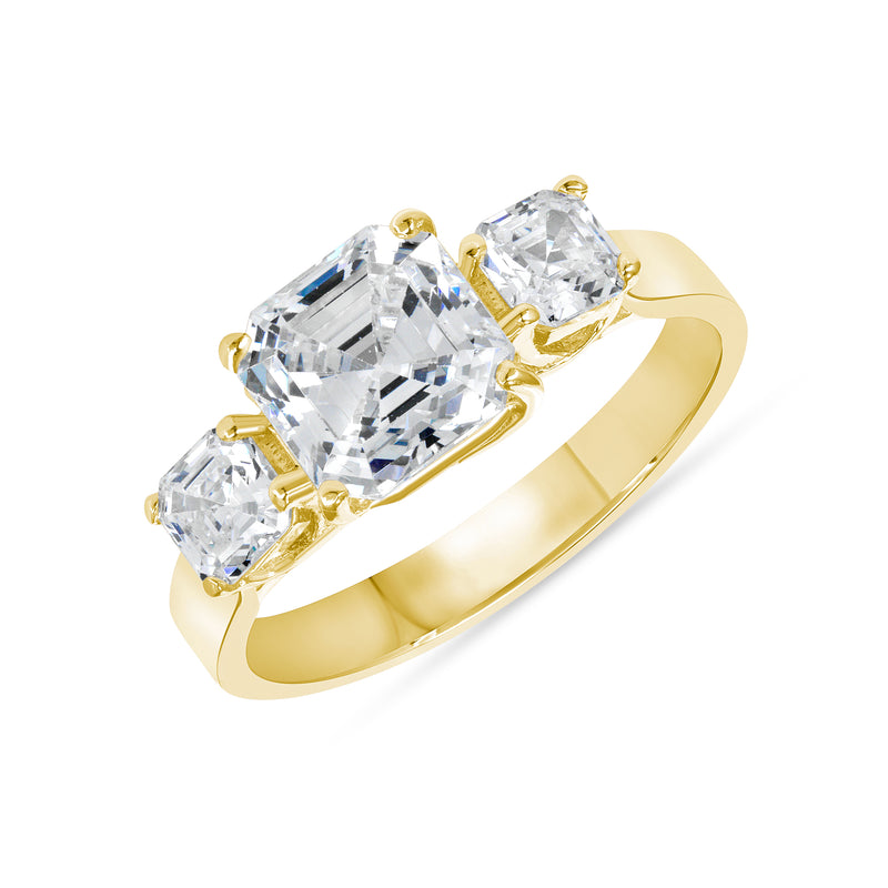 Three Stone CZ Asscher Cut Engagement Ring