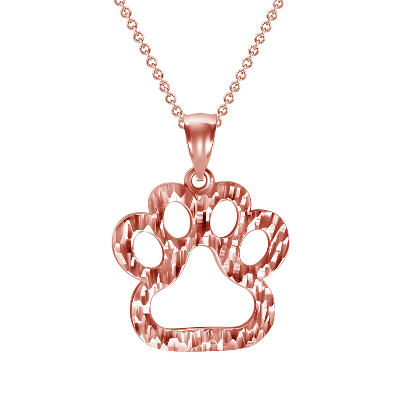 Open Dog Paw Print Pendant Necklace in Solid Gold