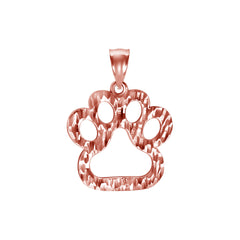 Open Diamond-Cut Dog Paw Print Pendant Necklace in Solid Gold