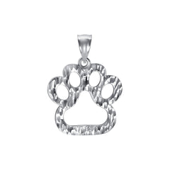 Open Dog Paw Print Pendant Necklace in Solid Sterling Silver