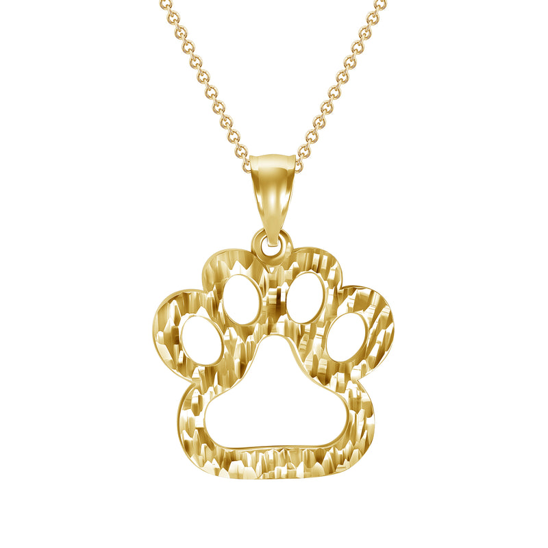 Open Diamond-Cut Dog Paw Print Pendant Necklace in Solid Gold