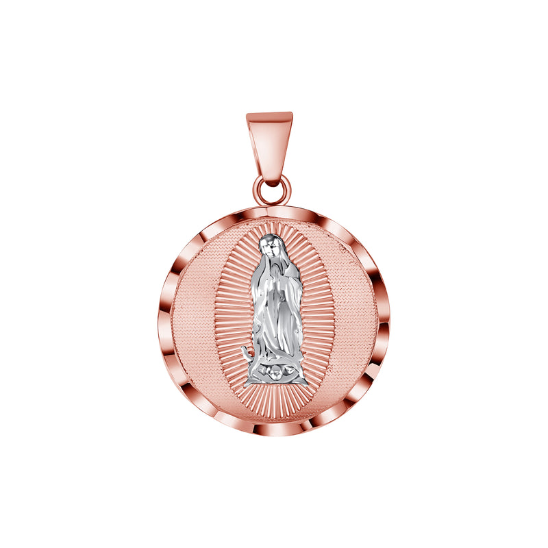 Guadalupe St. Mary Charm Pendant Necklace in Solid Two-Tone Gold