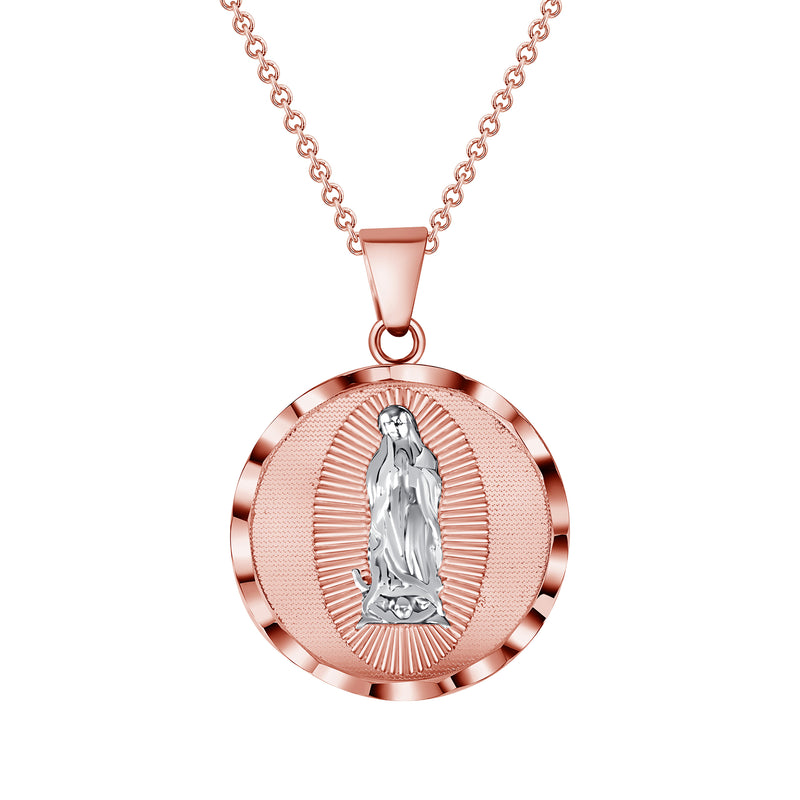 Guadalupe St. Mary Charm Pendant Necklace in Solid Two-Tone Gold