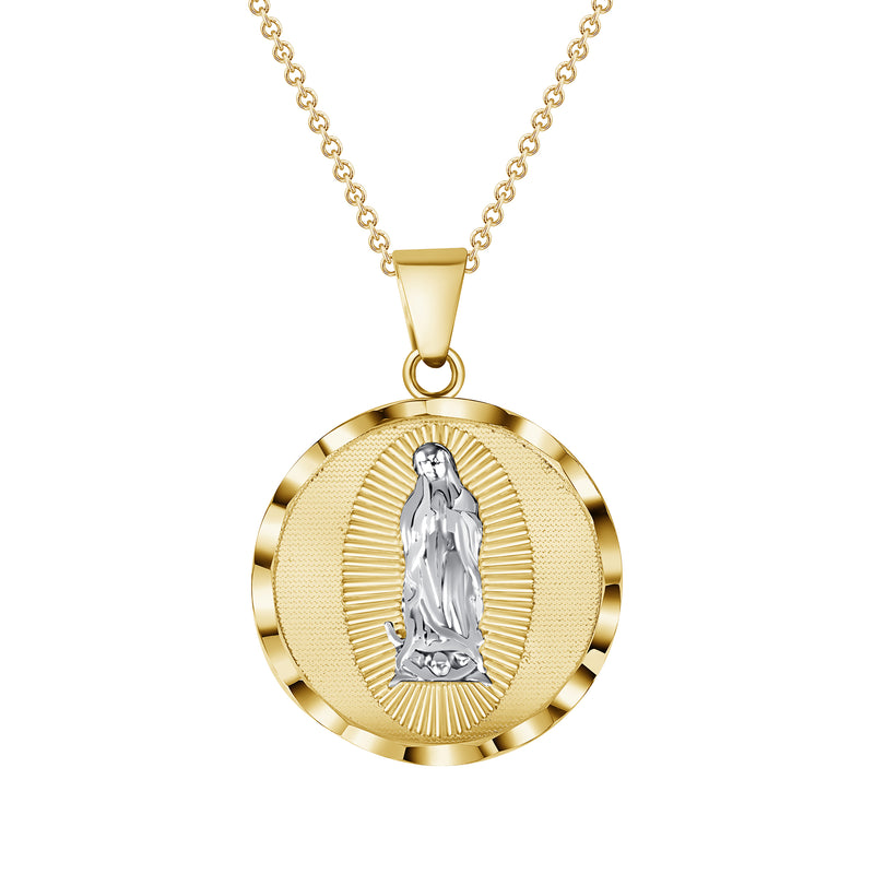 Guadalupe St. Mary Charm Pendant Necklace in Solid Two-Tone Gold