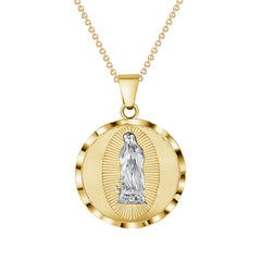 Guadalupe St. Mary Charm Pendant Necklace in Solid Two-Tone Gold