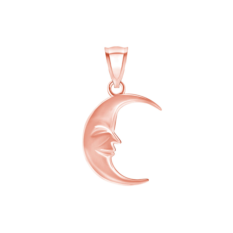 Moon Face Pendant Necklace in Solid Gold