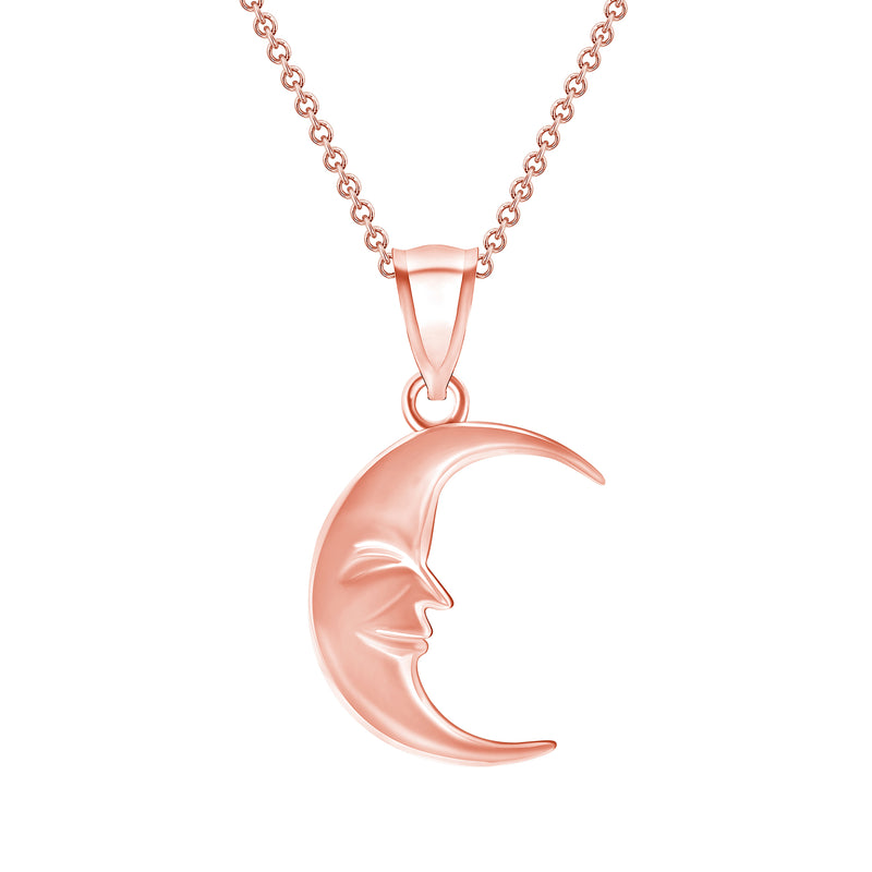 Moon Face Pendant Necklace in Solid Gold