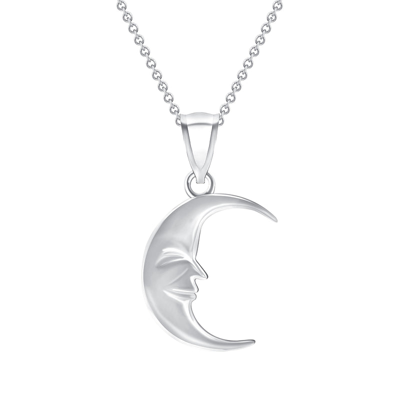 Moon Face Pendant Necklace in Solid Sterling Silver