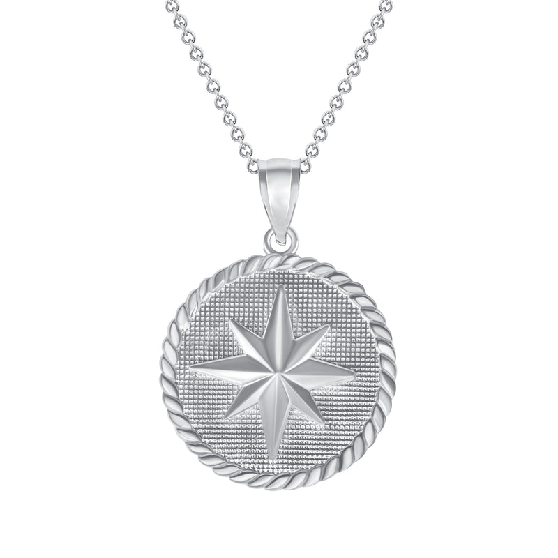 The North Star Round Rope Charm Pendant Necklace in Solid Gold