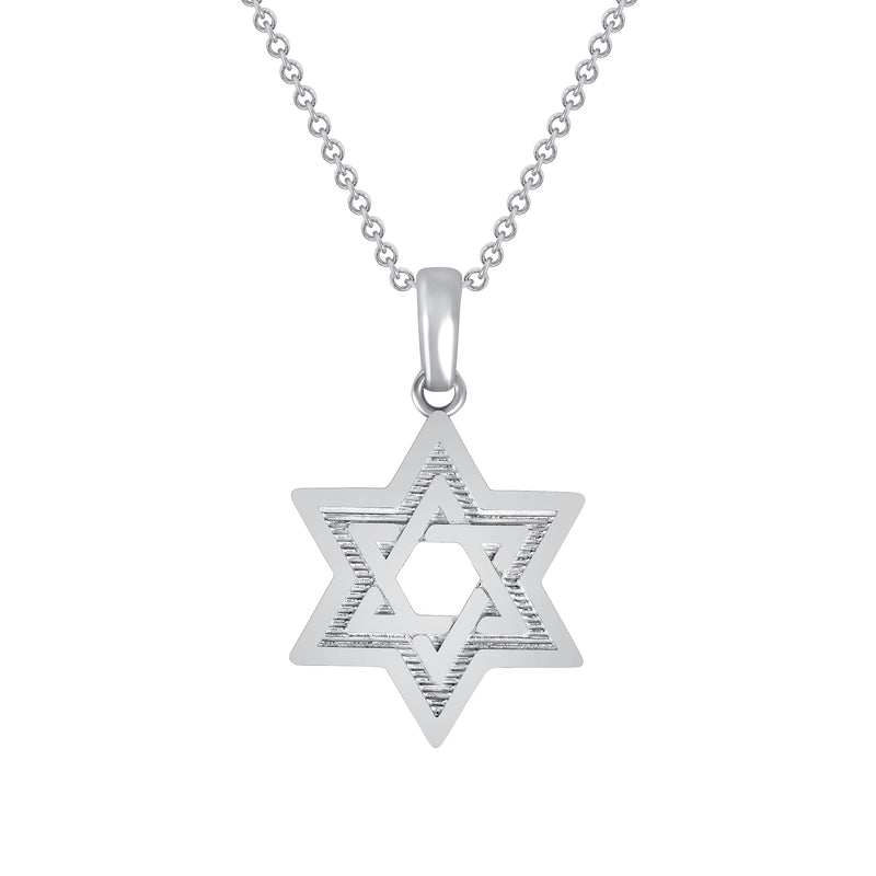 Open Jewish Star of David Pendant Necklace in Solid Sterling Silver