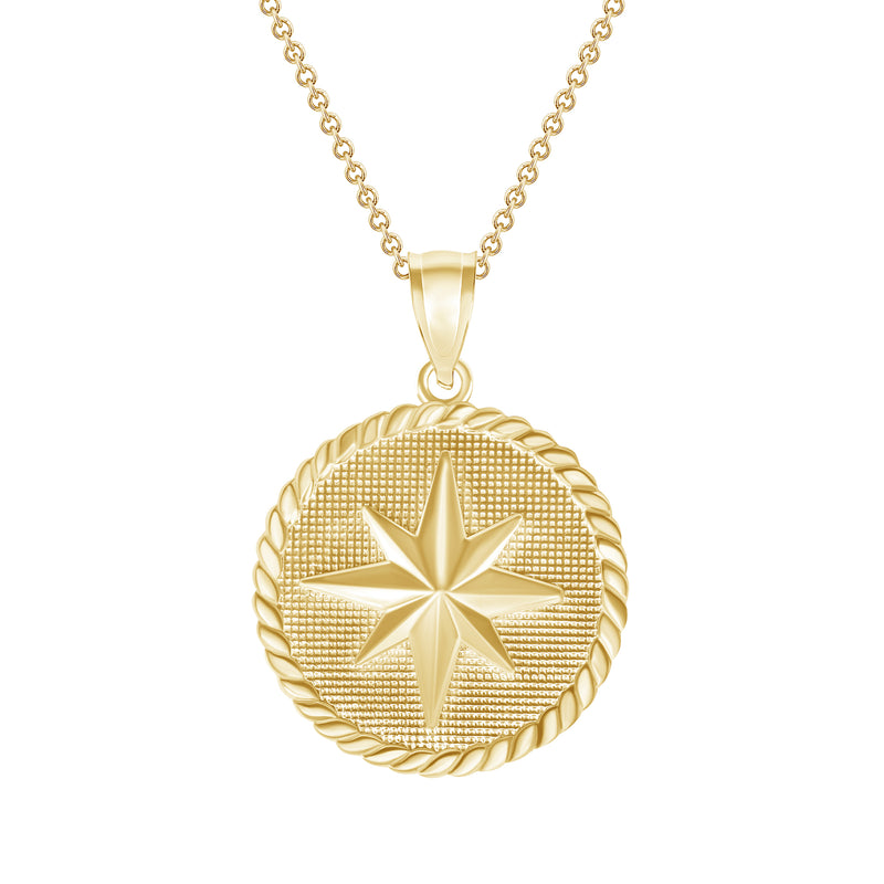 The North Star Round Rope Charm Pendant Necklace in Solid Gold