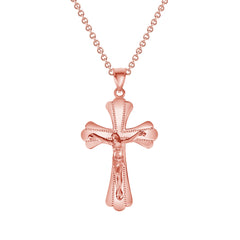 Jesus Crucifix Cross Pendant Necklace in Solid Gold