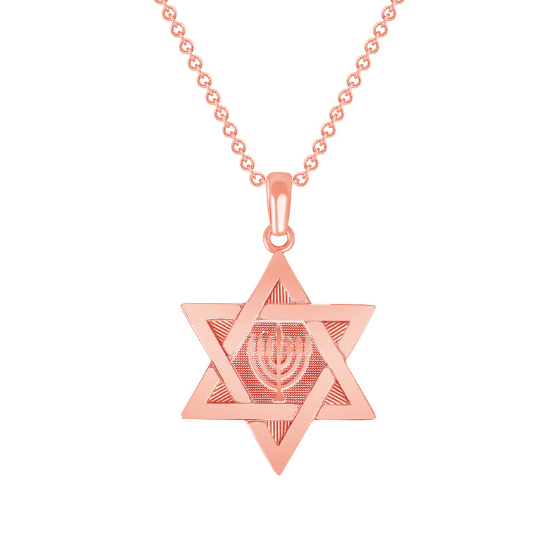 Star of David Hanukkah Menorah Pendant Necklace in Solid Gold