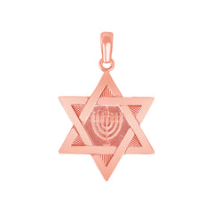 Star of David Hanukkah Menorah Pendant Necklace in Solid Gold