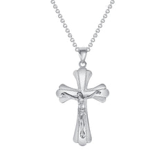 Jesus Crucifix Cross Pendant Necklace in Solid Sterling Silver