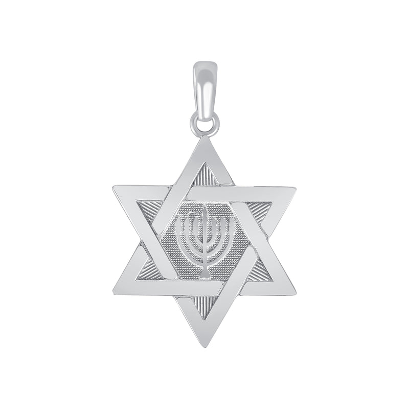 Star of David Hanukkah Menorah Pendant Necklace in Solid Sterling Silver