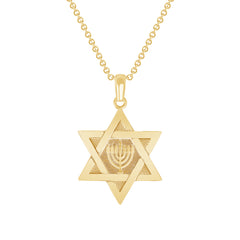 Star of David Hanukkah Menorah Pendant Necklace in Solid Gold