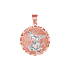 Saint Michael the Archangel Charm Pendant Necklace in Solid Two-Tone Gold