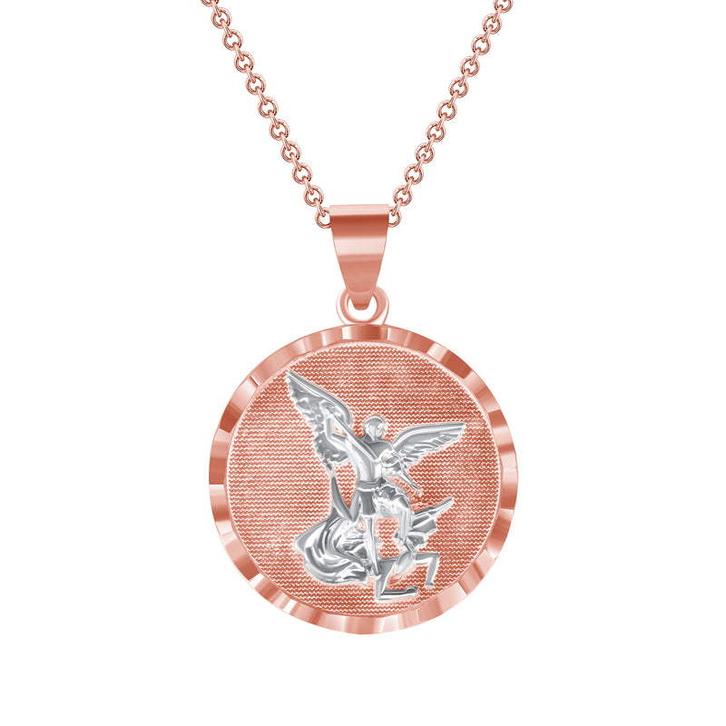 Saint Michael the Archangel Charm Pendant Necklace in Solid Two-Tone Gold