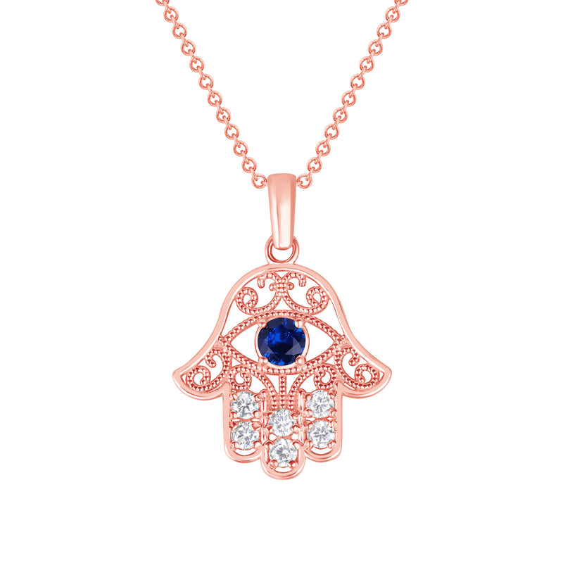 Hamsa Hand Filigree-Style Diamond Pendant Necklace in Solid Gold