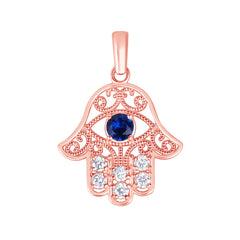 Hamsa Hand Filigree-Style Diamond Pendant Necklace in Solid Gold