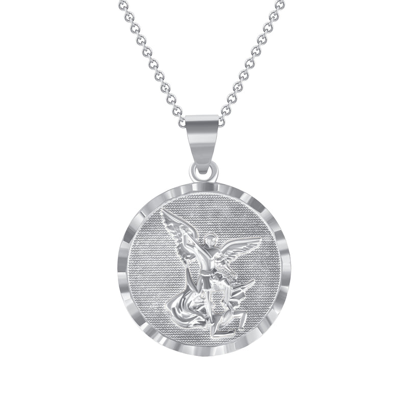 Saint Michael the Archangel Charm Pendant Necklace in Solid Sterling Silver